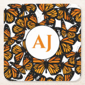 Orange Monarch Tropenschmetterling Mit Monogramm Rechteckiger Pappuntersetzer (Vorderseite)