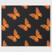 ORANGE MONARCHFALTER AUF SCHWARZER FARBE GESCHENKPAPIER (Flach)