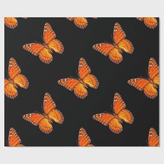 ORANGE MONARCHFALTER AUF SCHWARZER FARBE GESCHENKPAPIER (Flach)