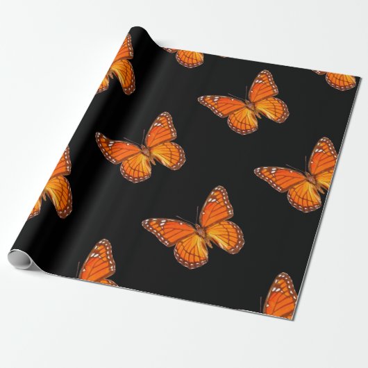 ORANGE MONARCHFALTER AUF SCHWARZER FARBE GESCHENKPAPIER (Ungerollt)