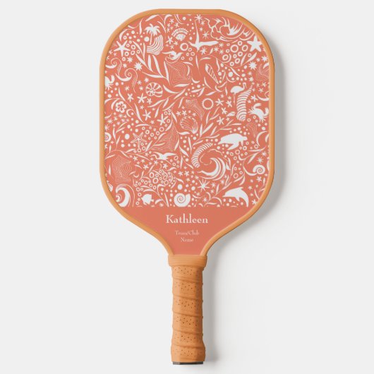 Orange Monogram Add Your Name Ocean Pattern Pickleball Schläger (Vorderseite)