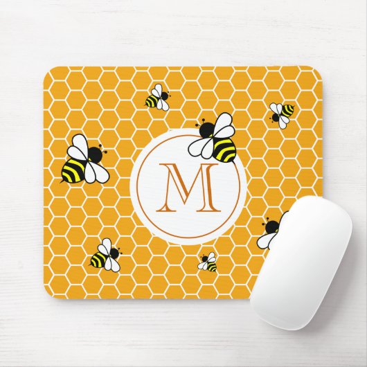 Orange Monogram Bees Honeycomb Muster Mousepad (Mit Mouse)