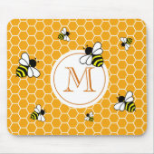 Orange Monogram Bees Honeycomb Muster Mousepad (Vorne)
