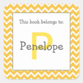 Orange Monogram Buchsticker Quadratischer Aufkleber (Vorderseite)