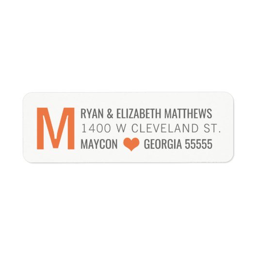 Orange Monogram Custom Rücksendeadresse (Vorne)