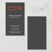 Orange Monogram Einzigartige moderne Gray Business Visitenkarte (Vorne/Hinten)