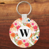 Orange Monogram Floral Aquarell Schlüsselanhänger (Vorderseite)