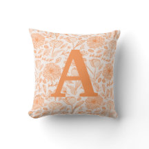 Orange Monogram Floral Girls Throw Kissen