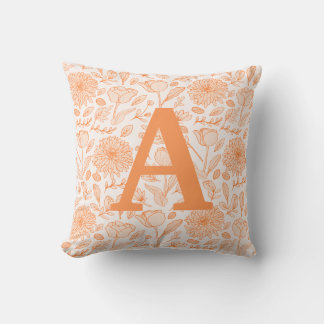 Orange Monogram Floral Girls Throw Kissen