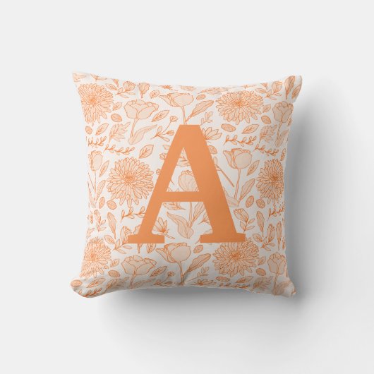 Orange Monogram Floral Girls Throw Kissen (Vorderseite)