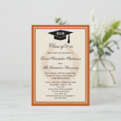 Orange Monogram Laurel Classic Uni-Abschluss Einladung (Stehend Vorderseite)