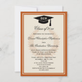 Orange Monogram Laurel Classic Uni-Abschluss Einladung (Vorderseite)