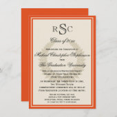 Orange Monogram Laurel Classic Uni-Abschluss Einladung (Vorne/Hinten)