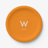 Orange Monogram Personal Party Pappteller (Vorderseite)
