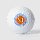 Orange Monogram Personalisiert Name Blue Owls Golfball (Vorderseite)
