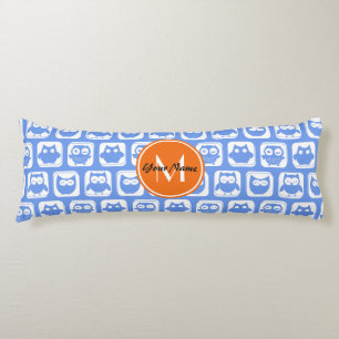 Orange Monogram Personalisiert Name Blue Owls Seitenschläferkissen