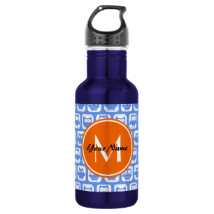 Orange Monogram Personalisiert Name Blue Owls Trinkflasche