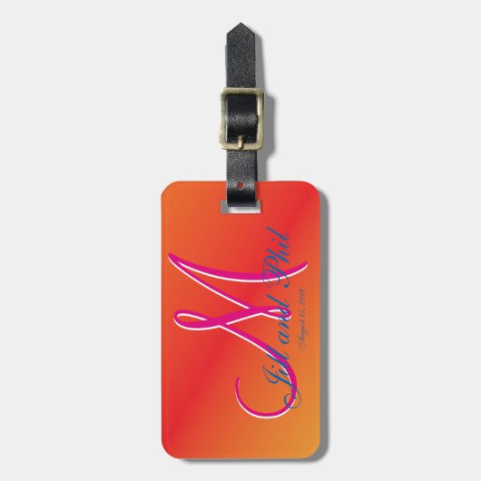 Orange Monogram Sunset Gepäckanhänger (Vorderseite vertikal)