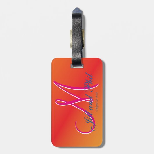 Orange Monogram Sunset Gepäckanhänger (Rückseite vertikal)
