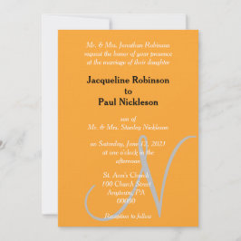 Orange Monogram Sunset Heart Einladung