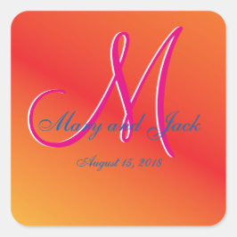 Orange Monogram Sunset Quadratischer Aufkleber