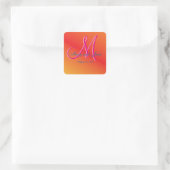 Orange Monogram Sunset Quadratischer Aufkleber (Tasche)