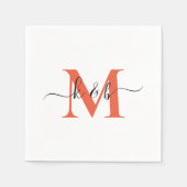 Orange Monogram Swash Script White Cocktail Serviette (Vorderseite)