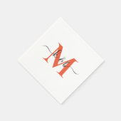 Orange Monogram Swash Script White Cocktail Serviette (Ecke)