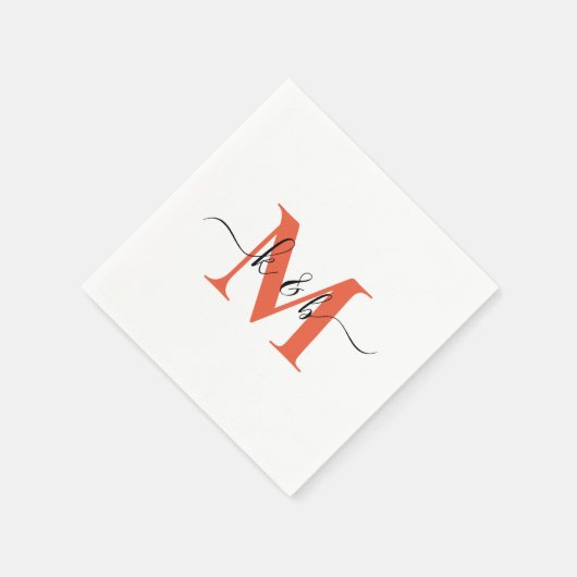 Orange Monogram Swash Script White Cocktail Serviette (Ecke)