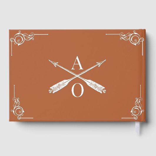 Orange Monogram und Arrows Wedding Gästebuch (Rückseite)
