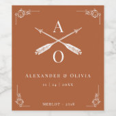 Orange Monogram und Arrows Wedding Weinetikett (Einzelnes Label)