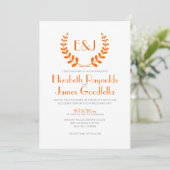 Orange Monogram Wedding Einladungen (Stehend Vorderseite)