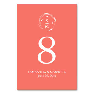 Orange Monogram Wedding Tischnummer Card