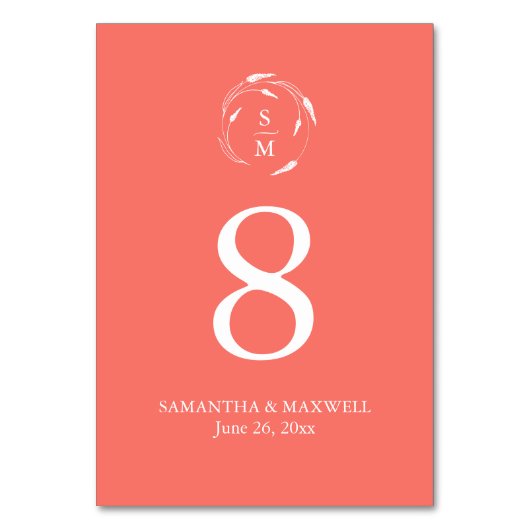 Orange Monogram Wedding Tischnummer Card (Vorderseite)