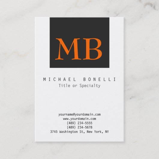 Orange Monogram White Black Strip Business Card Visitenkarte (Vorderseite)