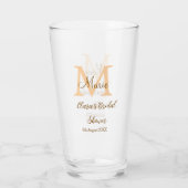 Orange Monogramm Brautparty geben den Namen modern Glas (Rückseite)