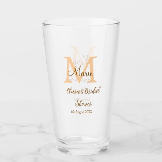 Orange Monogramm Brautparty geben den Namen modern Glas (Vorderseite)