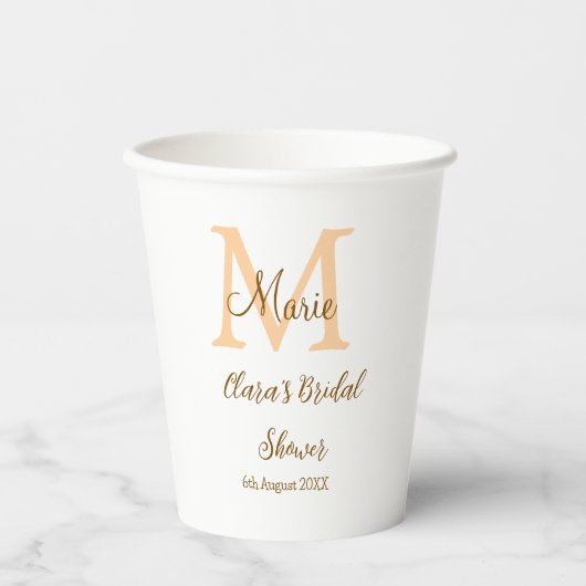 Orange Monogramm Brautparty geben den Namen modern Pappbecher (Vorderseite)