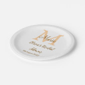 Orange Monogramm Brautparty geben den Namen modern Pappteller (Schrägansicht)