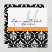 Orange Monogramm Damask Hochzeitseinladung Einladung (Vorne/Hinten)