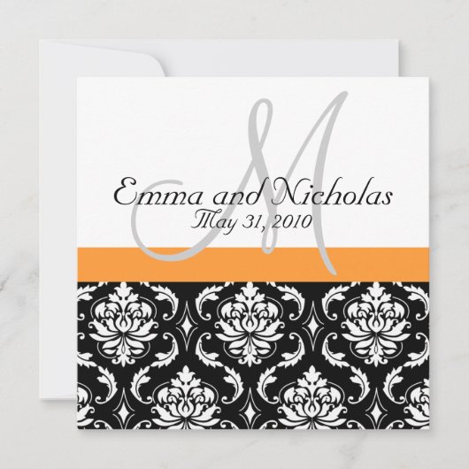 Orange Monogramm Damask Hochzeitseinladung Einladung (Vorderseite)