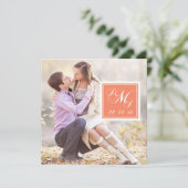 Orange Monogrammed Photo Wedding Invitation Einladung (Stehend Vorderseite)