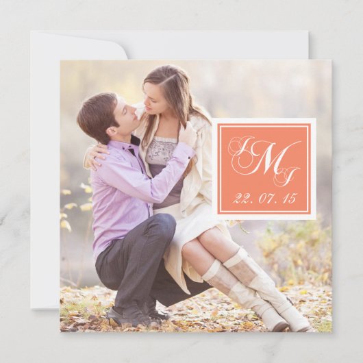 Orange Monogrammed Photo Wedding Invitation Einladung (Vorderseite)