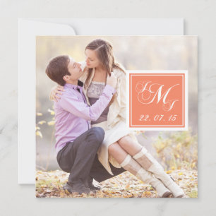 Orange Monogrammed Photo Wedding Invitation Einladung