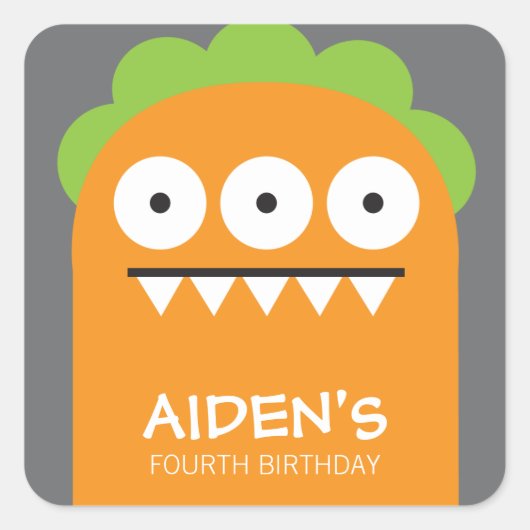 Orange Monster Birthday Sticker (Vorderseite)