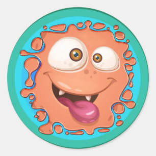 Orange Monster Face Platsch Runder Aufkleber