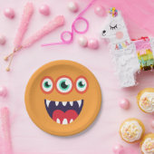 Orange Monster-Gesicht Pappteller (Party)