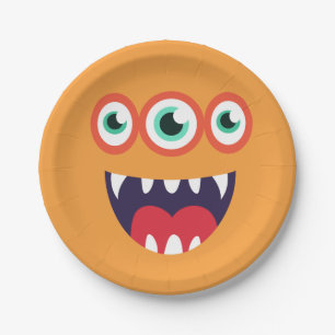 Orange Monster-Gesicht Pappteller