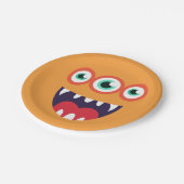 Orange Monster-Gesicht Pappteller (Schrägansicht)