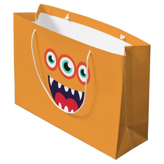Orange Monster Große Geschenktüte (Rückseite Schrägansicht)